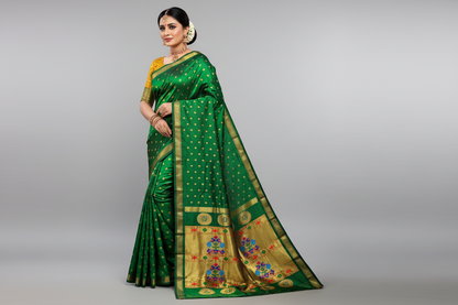 Maharani Kalanjali Handwoven Pure Silk Paithani Saree – All Over Butta with Royal Pallu