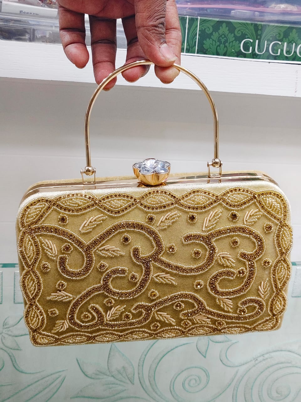 Elegant Metallic Gold Shimmery Party Clutch