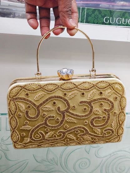 Elegant Metallic Gold Shimmery Party Clutch