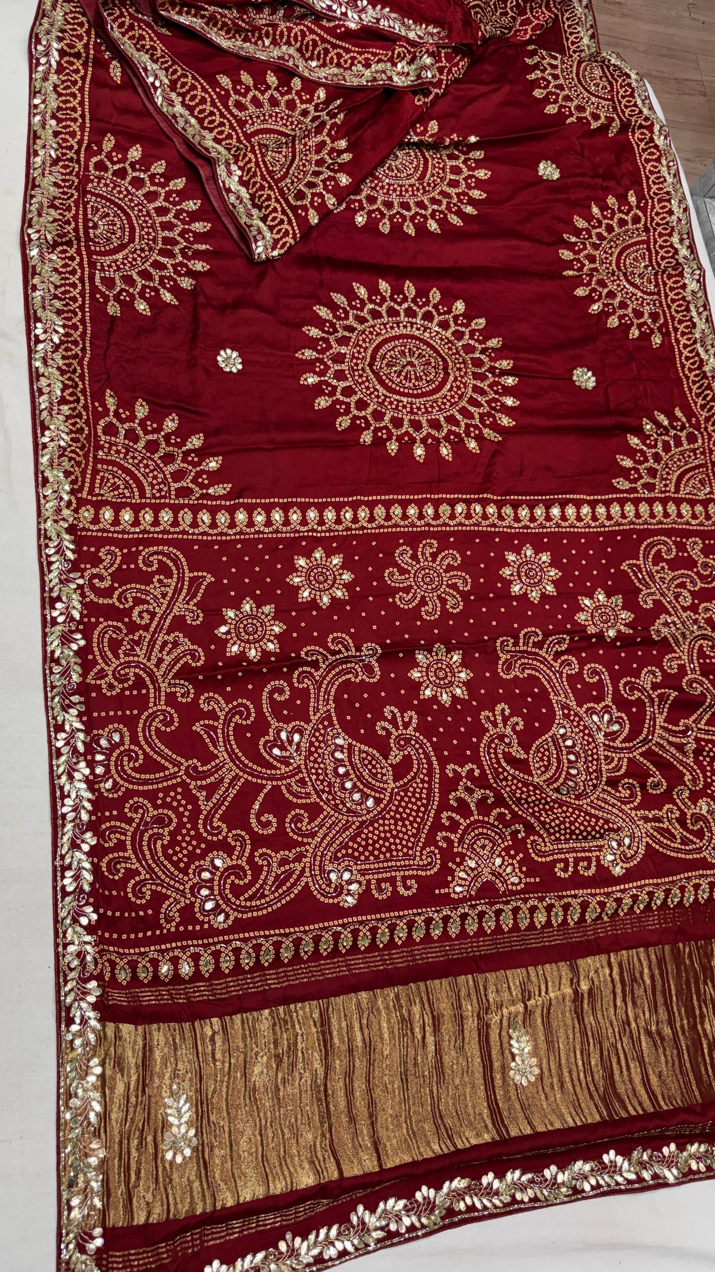 Pure Gajji Silk Lakadi Patta Bandhej Saree – Beautiful Handwork Traditional Saree