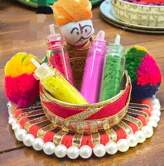 Holi Puppet Theme Gulal Platter Pack of 15 | Festive Return Gift & Party Favors