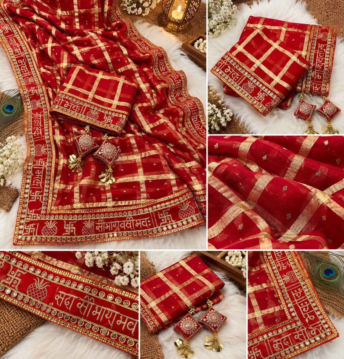 Sada Saubhagyawati Bhava Beautiful Checks saree with Tassels CODE:CG
