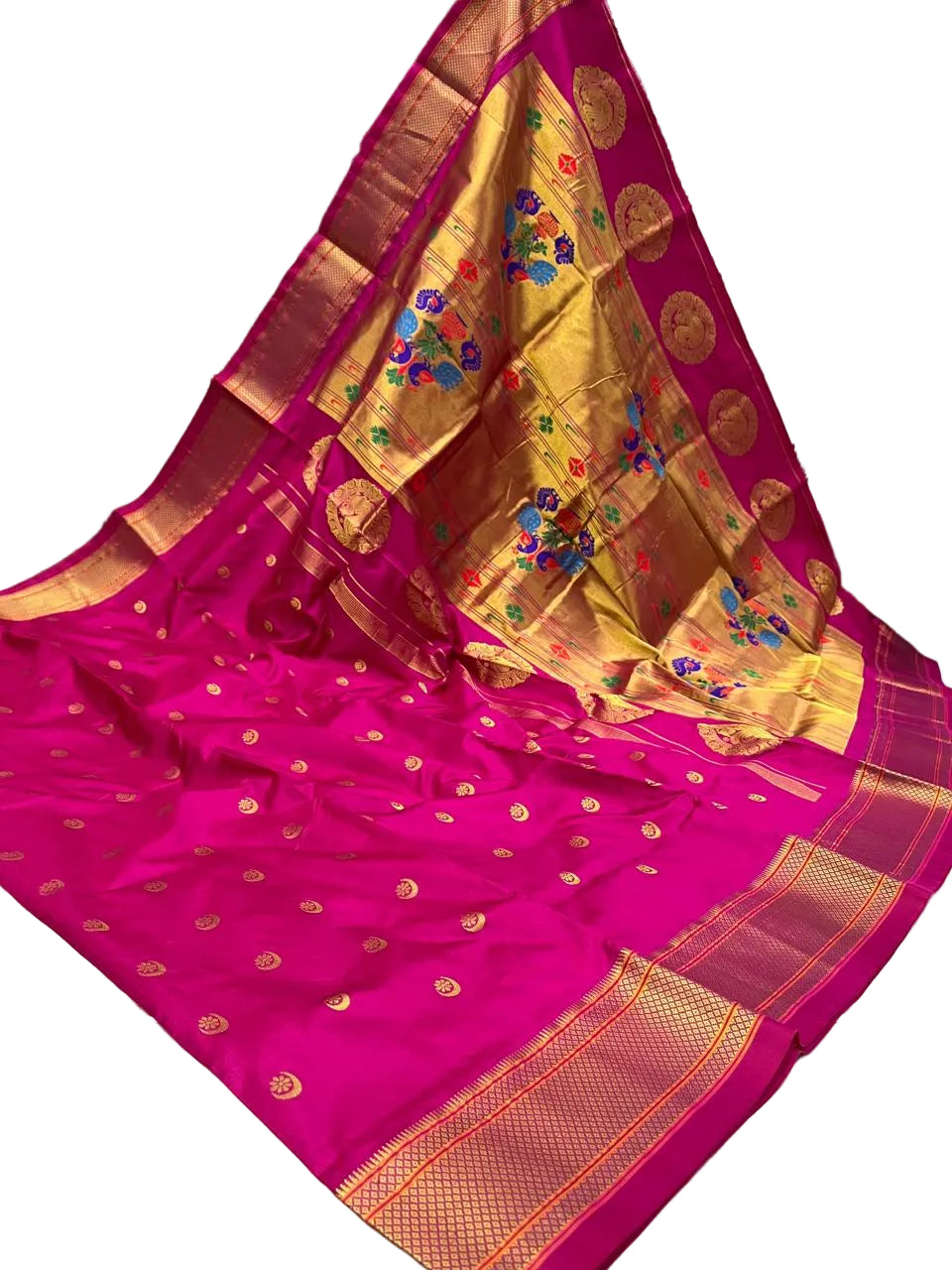 Pure Silk Handwoven Paithani Saree – Kalanjali All Over Butta with Contrast Blouse
