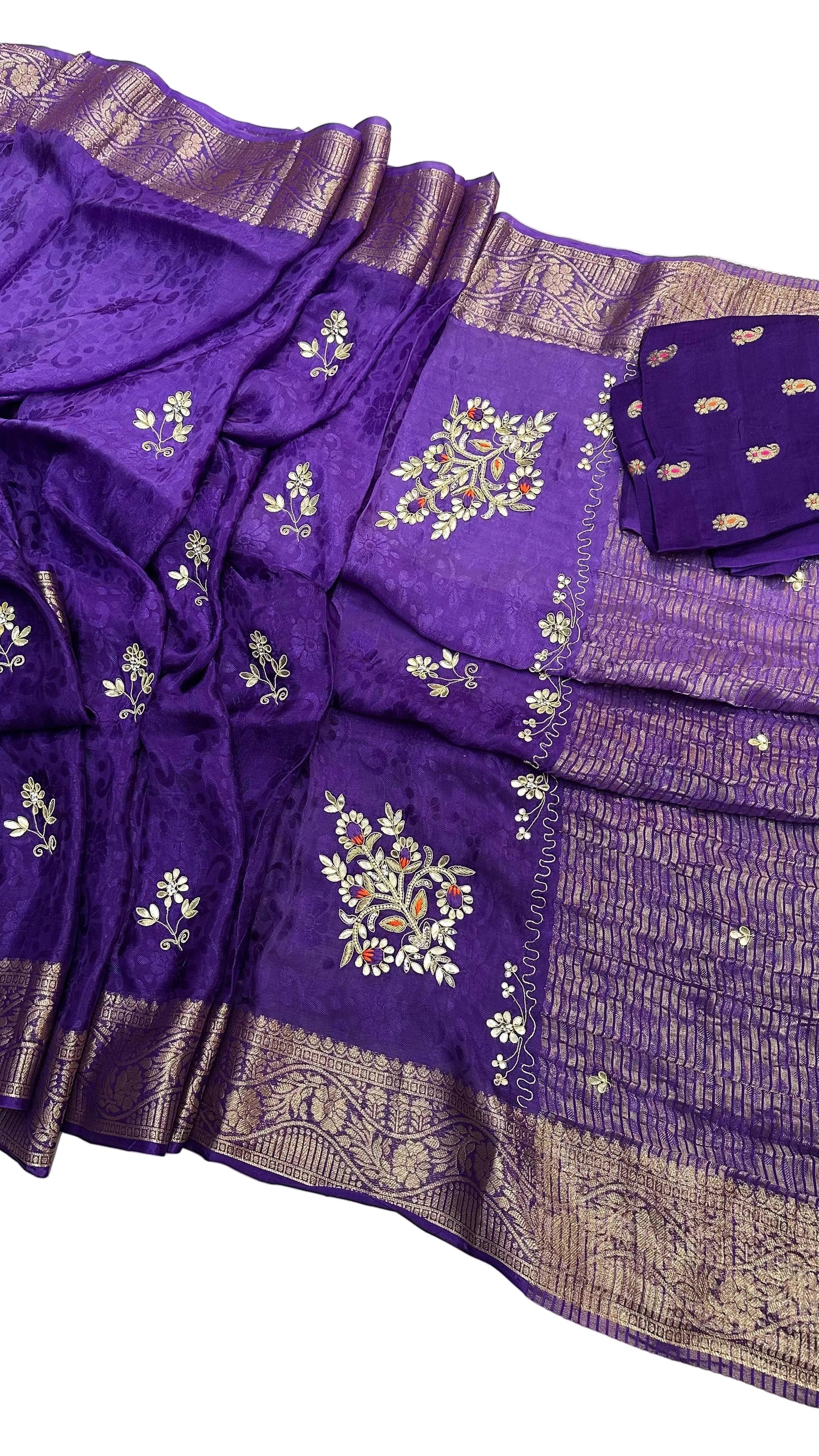 Pure Chinon Jacquard Saree with Zari Hand Work | Fancy Designer Festive Saree for Women