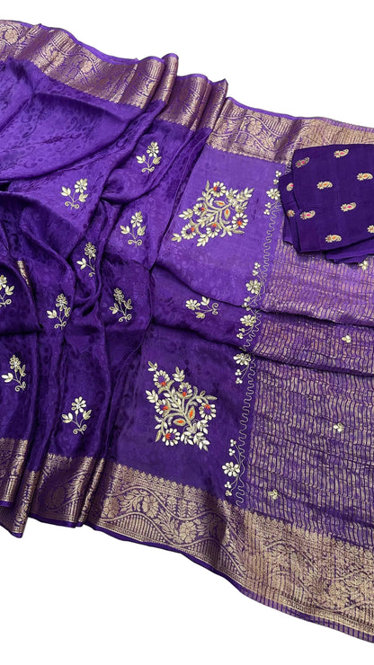 Pure Chinon Jacquard Saree with Zari Hand Work | Fancy Designer Festive Saree for Women