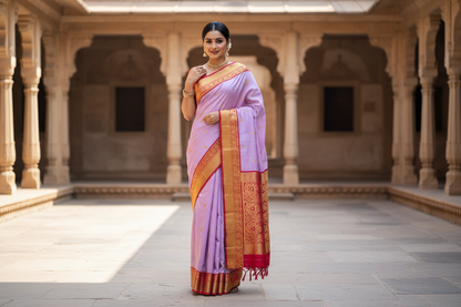 Mauve Rani Pink Kanjivaram Pure Silk Saree with Golden Work | Silk Mark Certified Bridal Saree