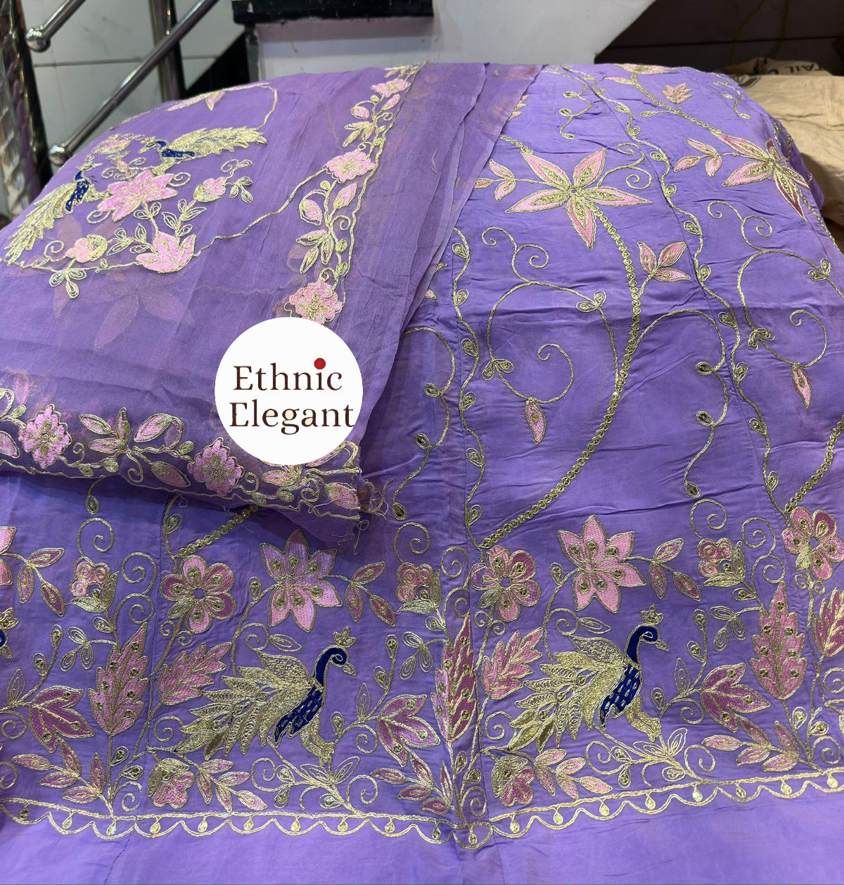 Luxury Natural Silk Rajputi Poshak Set | Heavy Patch Work & Handwork Odhna | Premium Ethnic Dress