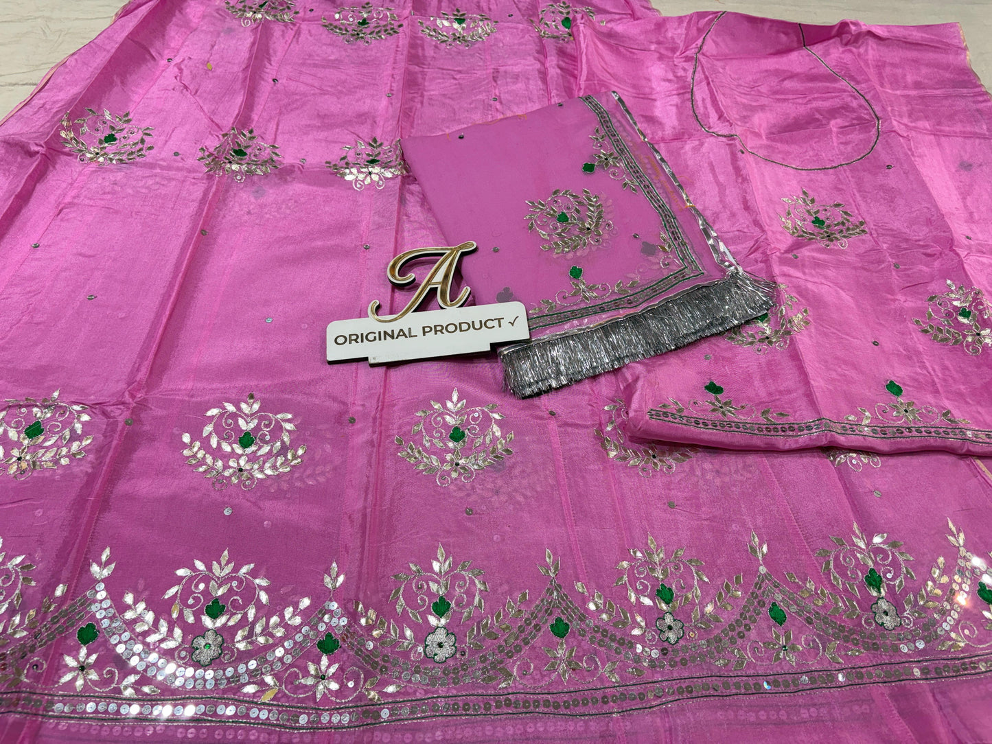 Upada Crepe Thakurji Rajputi Poshak – Pure Odhani with Aari & Silver Gota Patti Handwork (Unstitched)