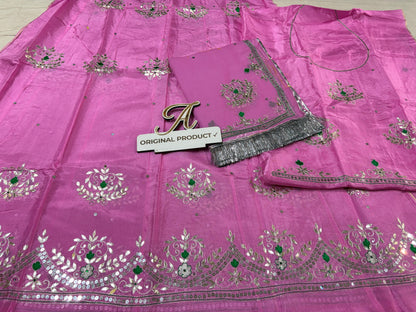 Upada Crepe Thakurji Rajputi Poshak – Pure Odhani with Aari & Silver Gota Patti Handwork (Unstitched)