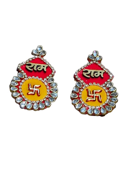 Kundan diamond stone Swastik Ram Ram Suun Pair | Traditional  Auspicious Decorative pair set