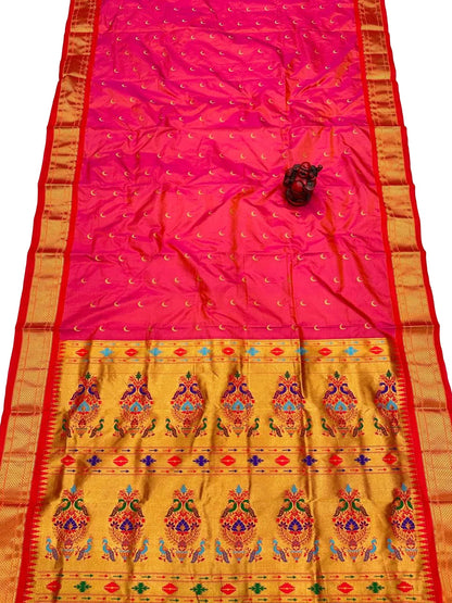 Pure Silk Maharani Pallu Paithani Saree | Handwoven Chandrakor Butti Designer Saree