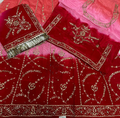 Designer 3-Shade Rajasthani Poshak in Natural Fabric – Zardozi, Dabka & Full Hand Aari Work