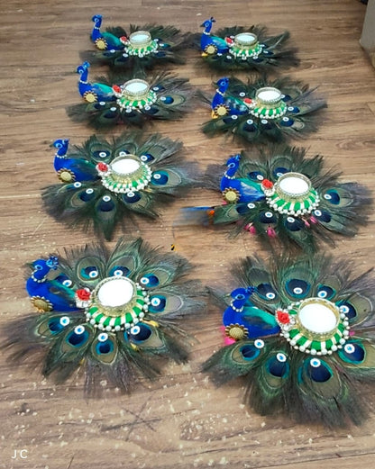 Peacock design handcrafted beautiful  tealight pack of 2