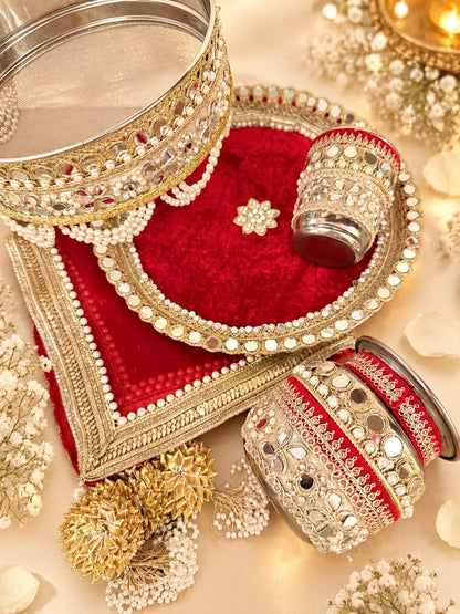 Beautiful Handwork Traditional Karwa Chauth Pooja Thali set with Thali Cover