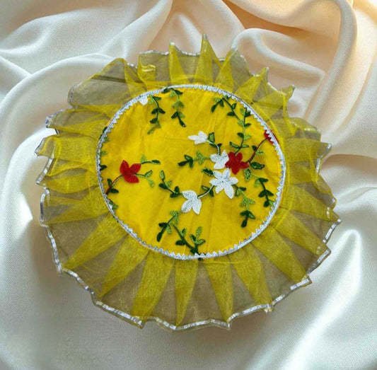 Hand Embroidered Designer Thalposh (20 Inch Round) | Decorative Puja Thali Cover for Festive Decor, Wedding & Gifting