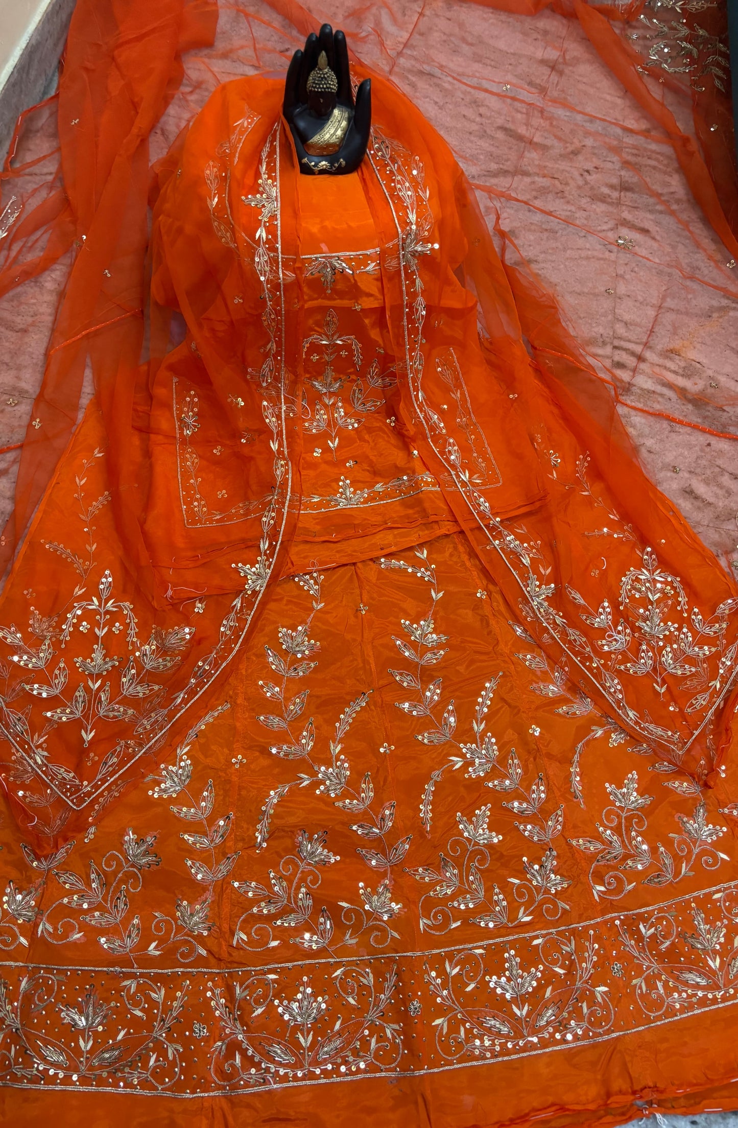 Luxury Natural Crepe Rajputi Poshak Set | Heavy Hand Work & Pure Odhna | Traditional Ethnic Wear