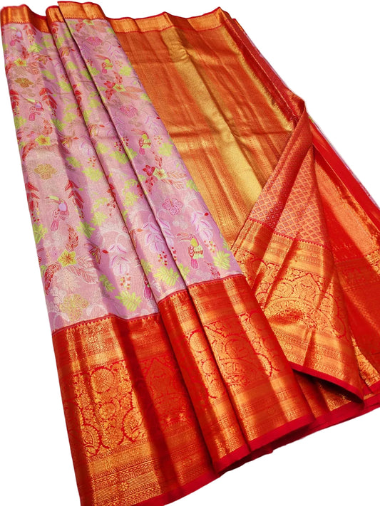 Designer Kanjipuram Semi Tissue Saree – Trendy Traditional Look for Festive & Partywear