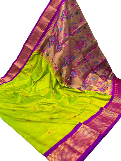 Kadiyal Border Peacock Design Pure Silk Paithani Saree | Wedding & Festive Wear