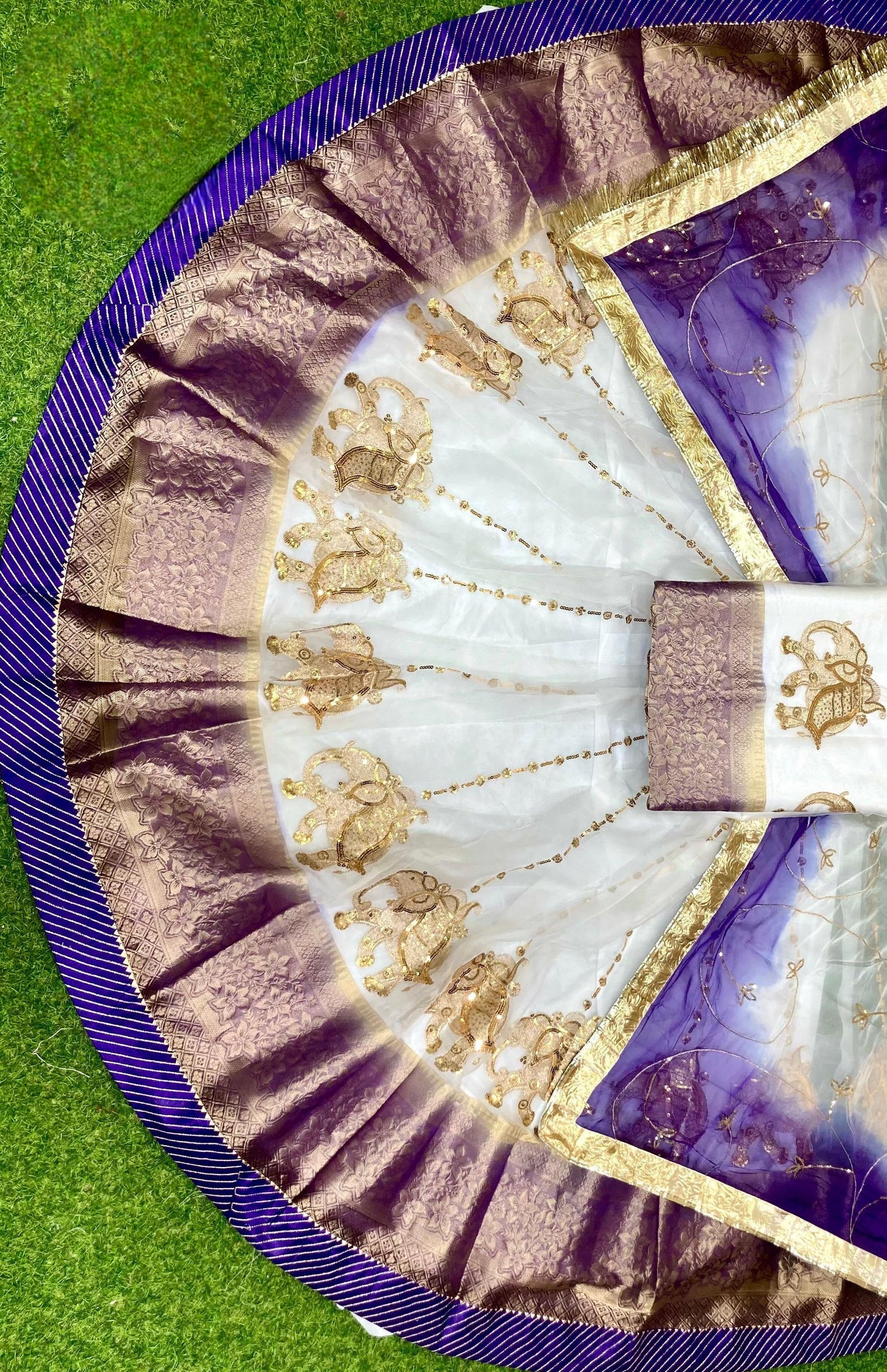 Rajwadi Tissue Organza Rajasthani Poshak – 4 Mtr Gher with Banarasi Border & Copper Sequin Work