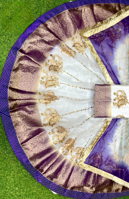 Rajwadi Tissue Organza Rajasthani Poshak – 4 Mtr Gher with Banarasi Border & Copper Sequin Work
