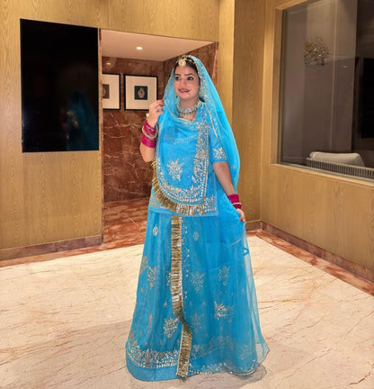 Rajwari Look Rajasthani Poshak – Pure Humrahi Fabric with Zari Kasab Pitta Work & Heavy Odhna