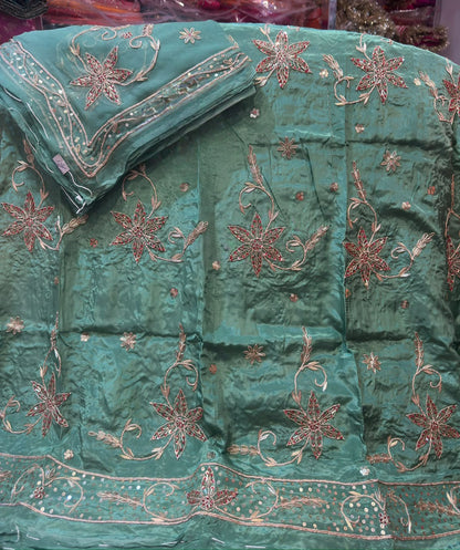 Heavy dabka jardoji handwork Natural silk Pyor odhna Rajasthani poshak