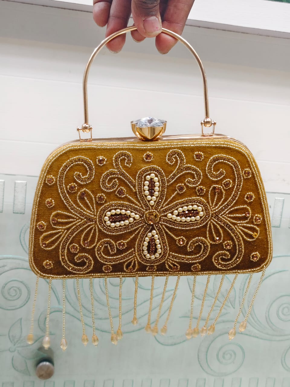 Elegant Metallic Gold Shimmery Party Clutch