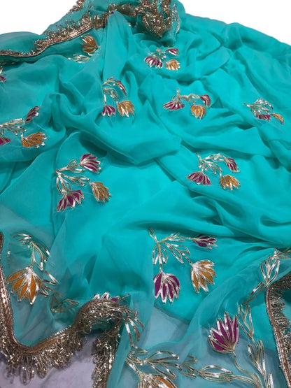 Gota Work Half Pure Chiffon Saree – Elegant Traditional Partywear Saree