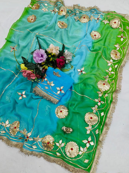 Pure Najmeen Chiffon Saree with Floral Gota Patti Work – Heavy Fancy Designer Saree