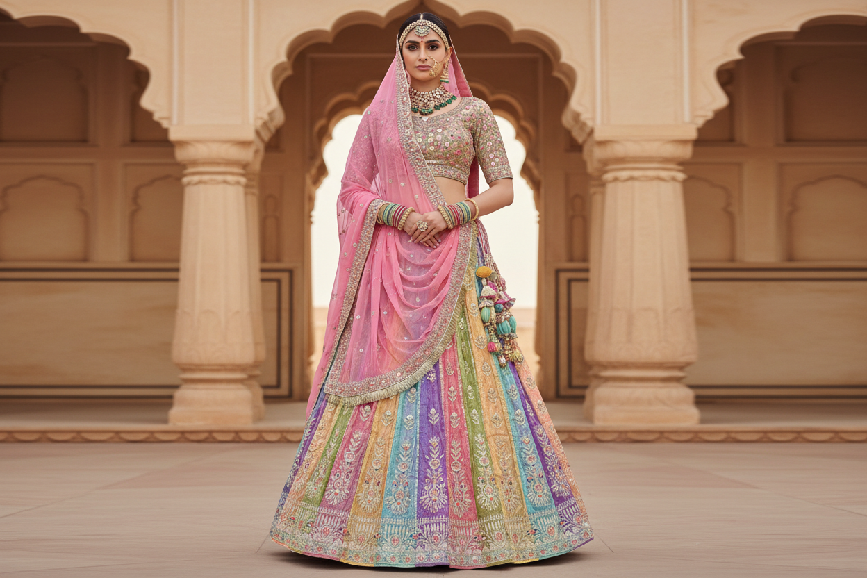 Designer 3 Mtr Gher Gold Crush Poshak | Heavy Zari Resham Handwork | Humrahi Pure Odhni