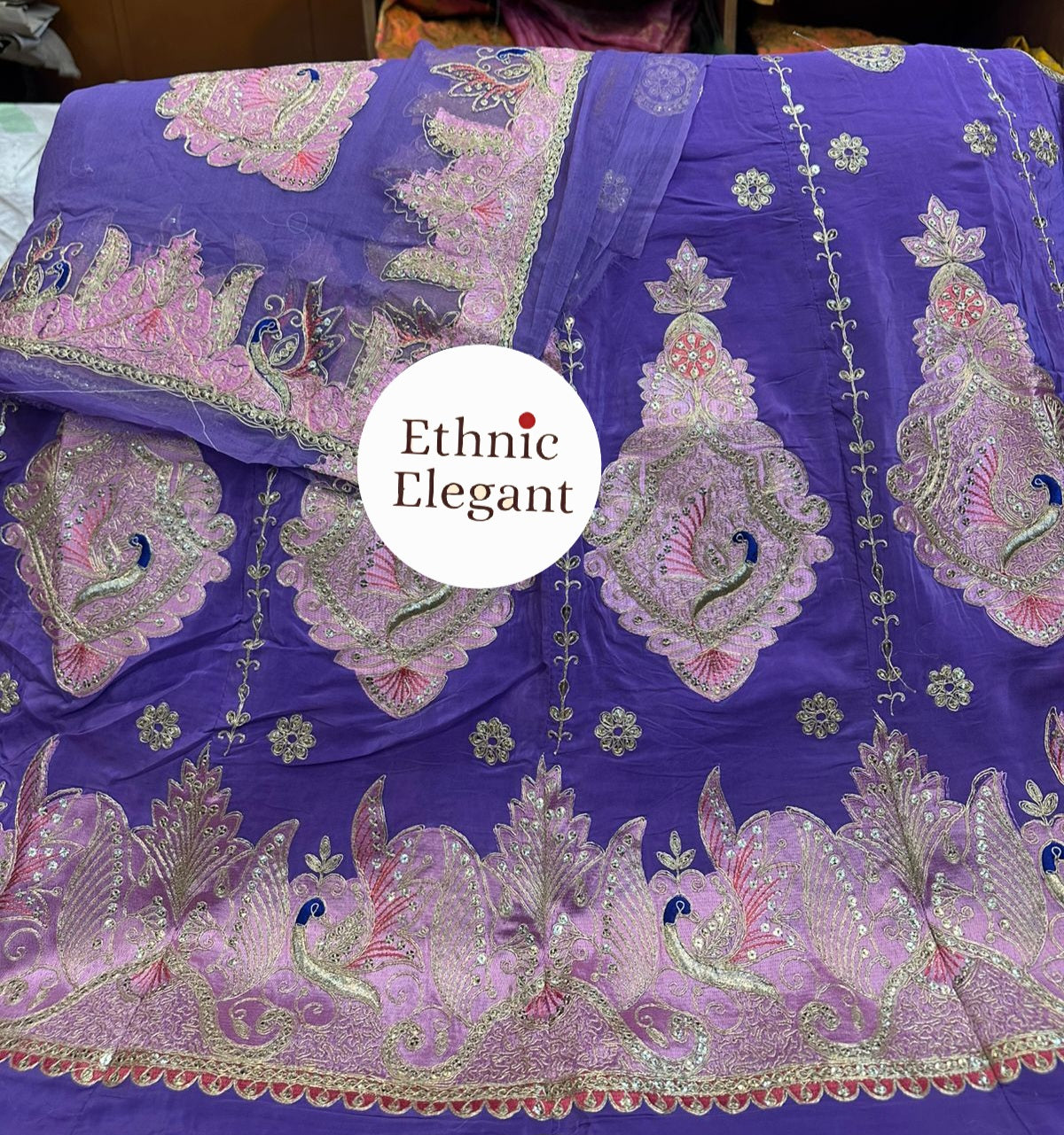 Natural Silk Thakurji Poshak with Pure Odhna | Original Copper Handwork | Heavy 4-Side Border | Unstitched