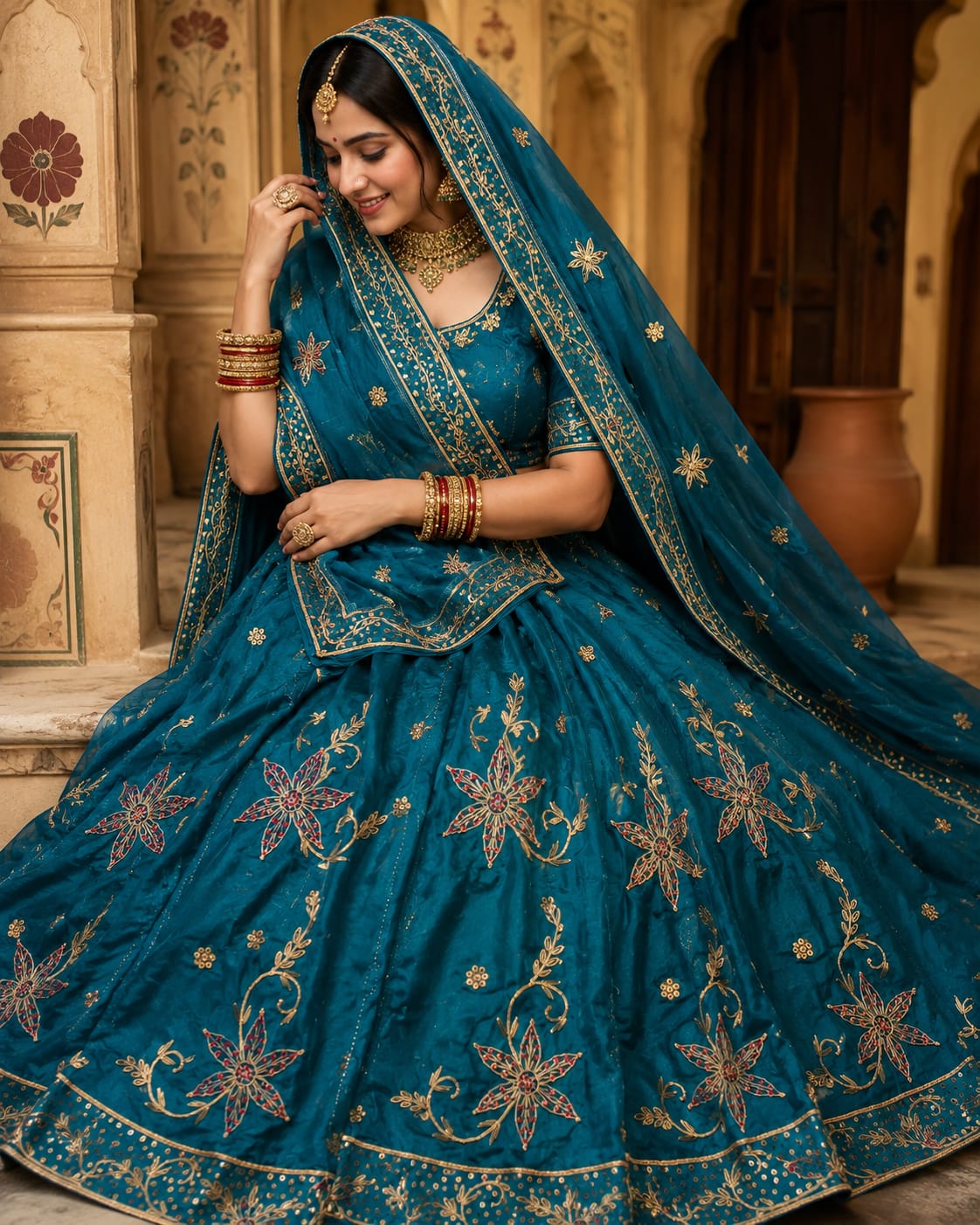 Heavy dabka jardoji handwork Natural silk Pyor odhna Rajasthani poshak