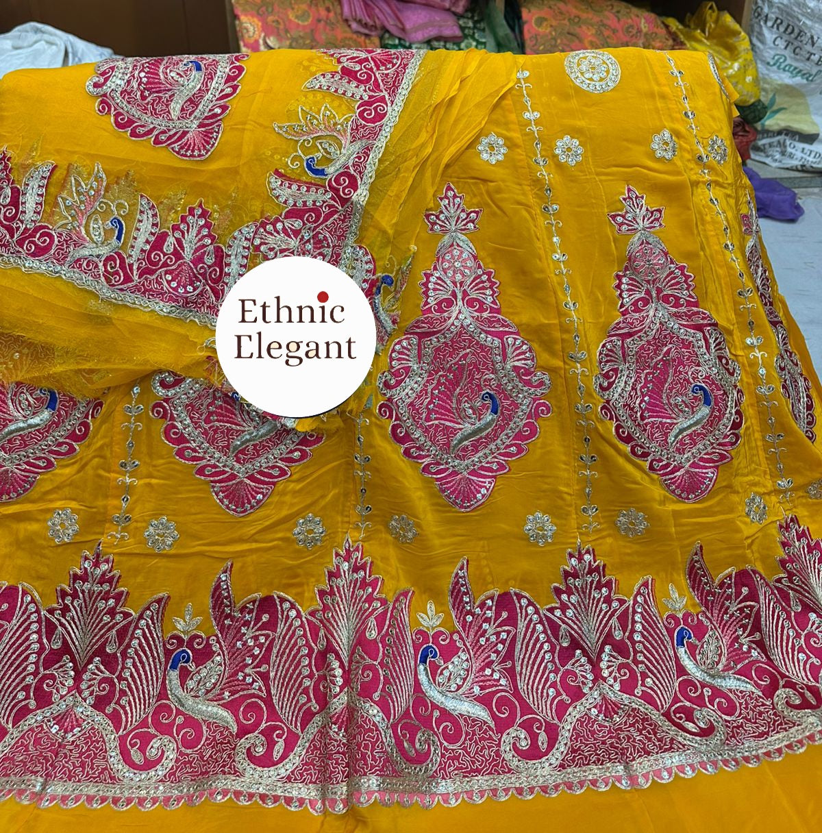 Natural Silk Thakurji Poshak with Pure Odhna | Original Copper Handwork | Heavy 4-Side Border | Unstitched