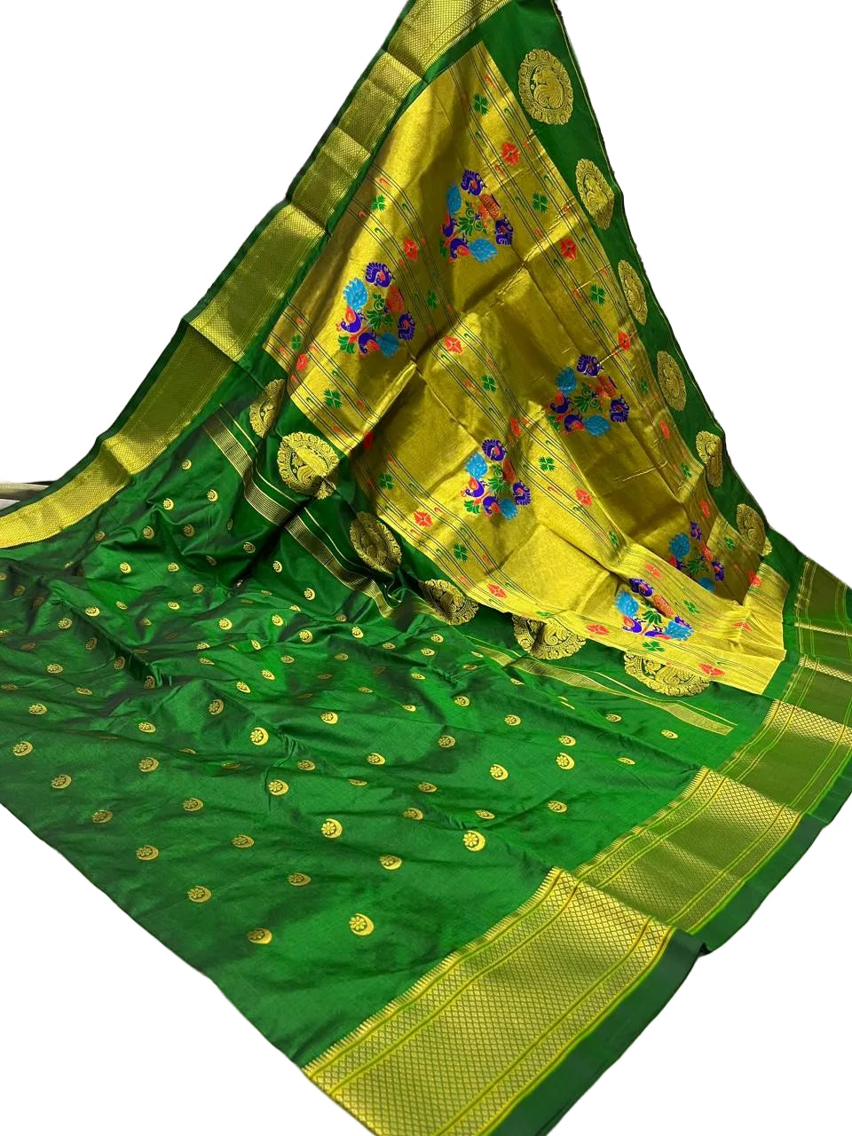 Pure Silk Handwoven Paithani Saree – Kalanjali All Over Butta with Contrast Blouse