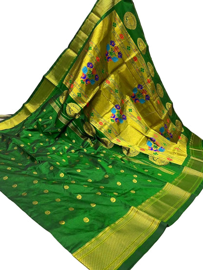 Pure Silk Handwoven Paithani Saree – Kalanjali All Over Butta with Contrast Blouse