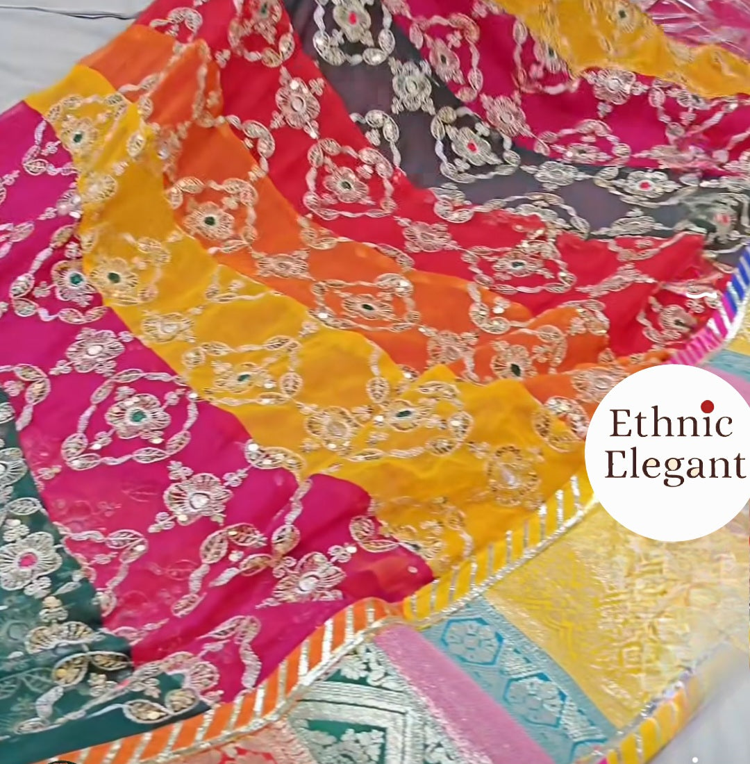 Designer Multicolour Rajwadi Lehenga Poshak – 4 MTR Gher with Pure Odhni & Heavy Border Work