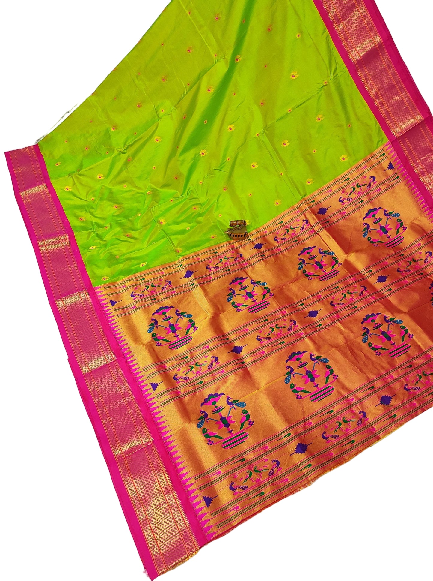 Majestic Karnful Peacock Kadiyal Pure Silk Paithani Saree | Luxury Designer Paithani