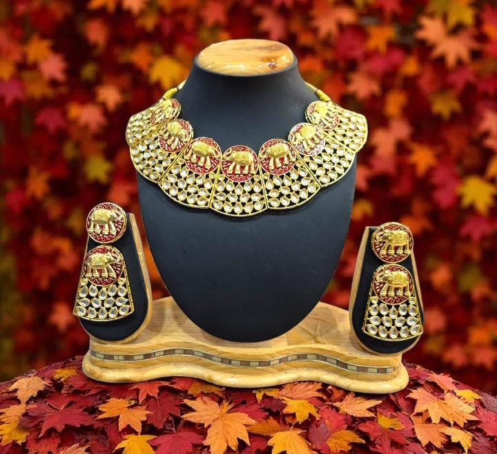 Rajwadi Elephant Design Jewellery Set – Traditional Bridal Necklace Set for Wedding & Festive Wear