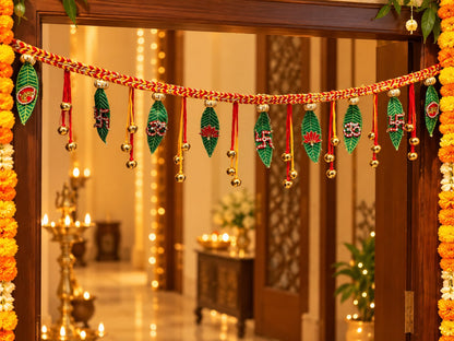 Traditional Auspicious  Mango Leaves, Moli Thread, Om & Swast Beautiful Handcrafted Bandharwal/Toran  CODE:HPK