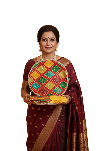 Traditional Bandhej Design Papad Mangodi Set (Pack of 10) – Festive Return Gift & Wedding Favors