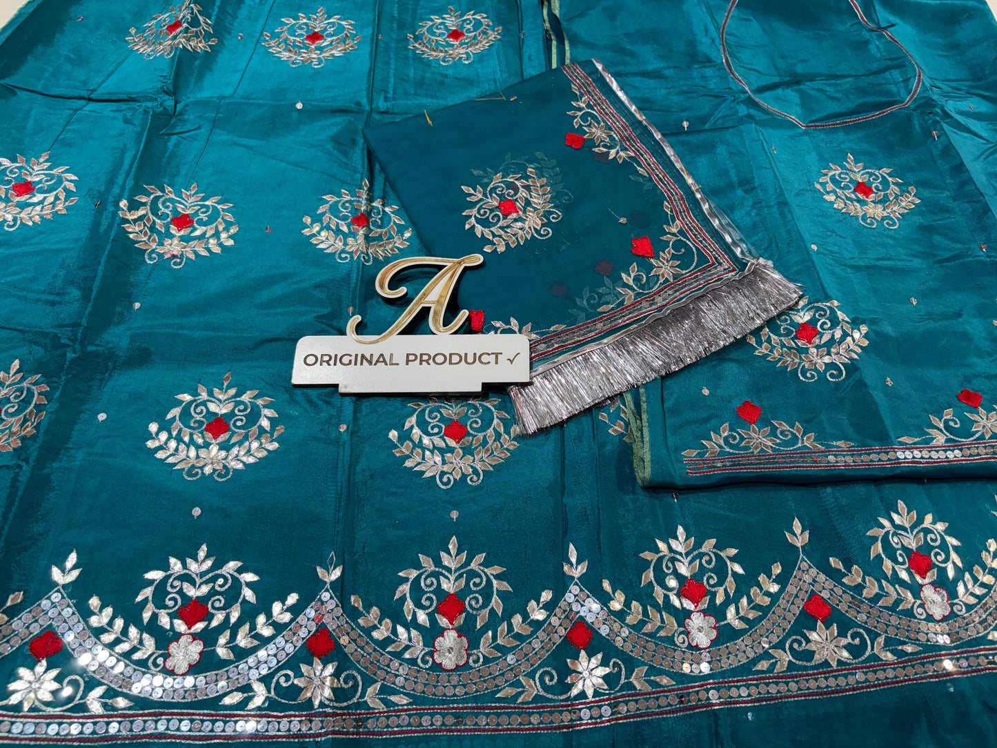 Upada Crepe Thakurji Rajputi Poshak – Pure Odhani with Aari & Silver Gota Patti Handwork (Unstitched)
