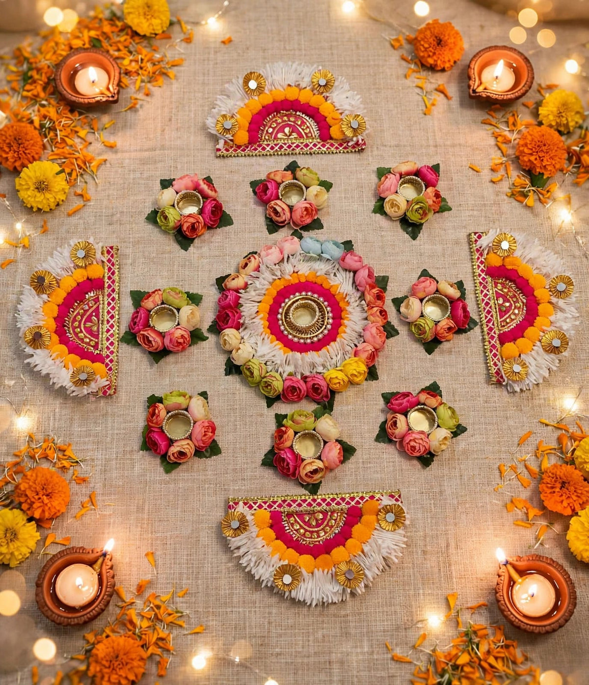 13 pcs Beautiful Handcrafted Rangoli Tealight Set  CODE:PCK