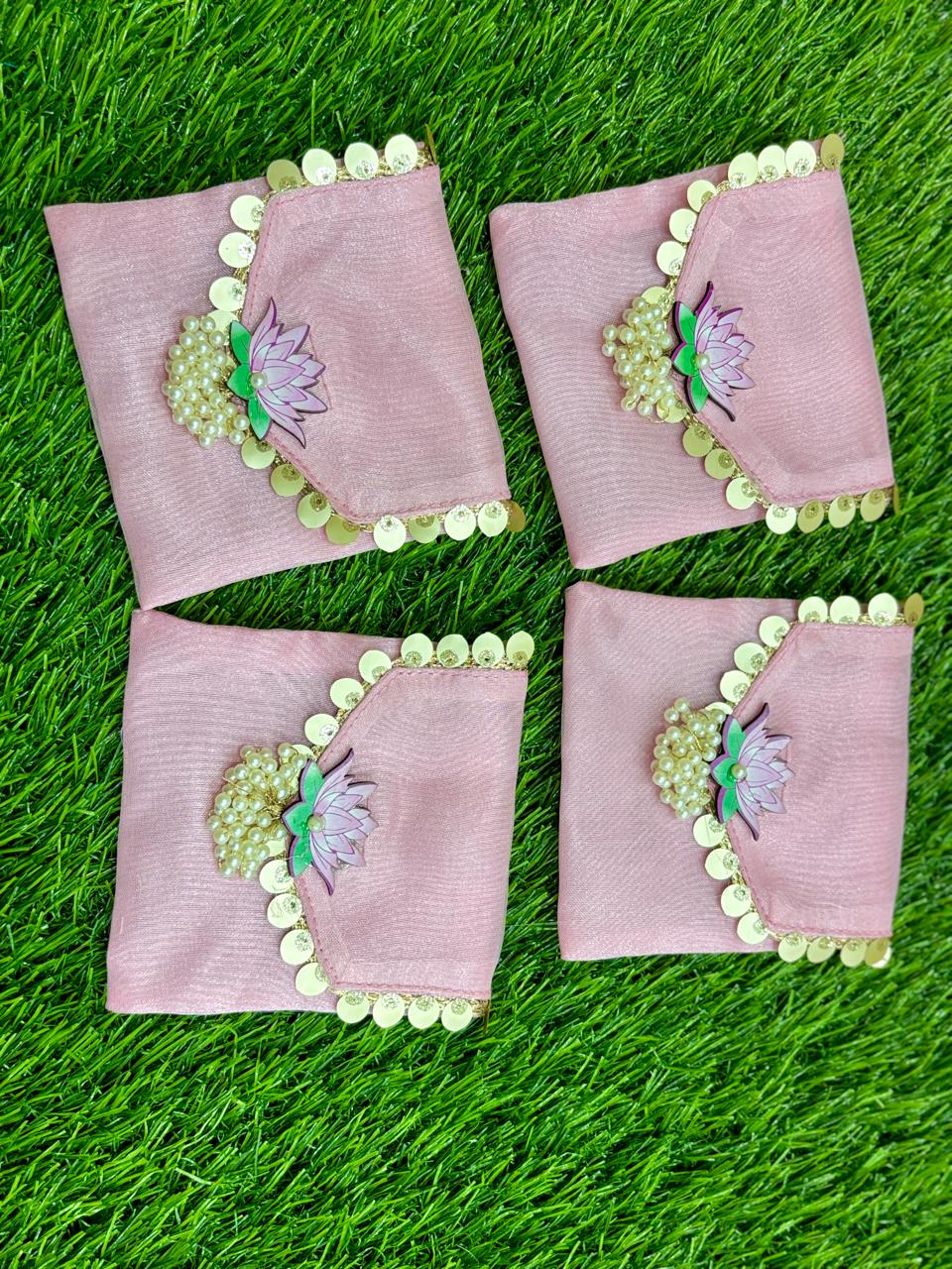 Lotus Embellished Organza Coin Pouch with Moti Latkan (Pack of 20) | Designer Shagun Bags
