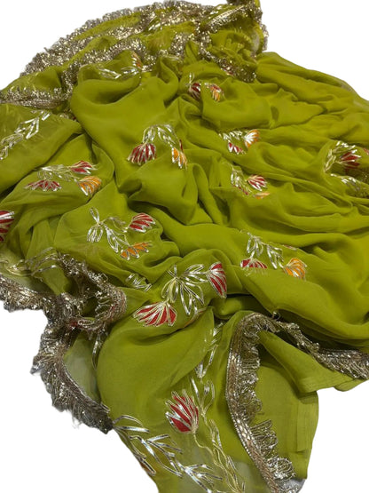 Gota Work Half Pure Chiffon Saree – Elegant Traditional Partywear Saree