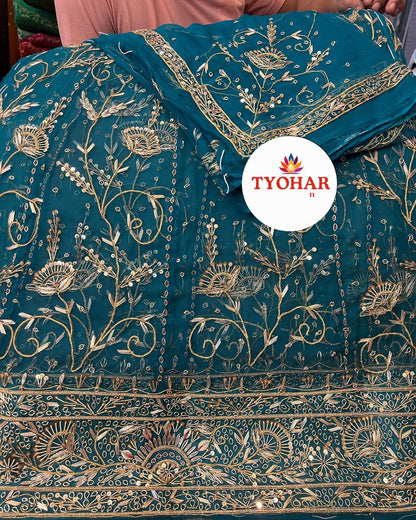 Royal Heavy Thakurji Poshak – Bridal Jardozi Dabka Handwork with Pure Odhna