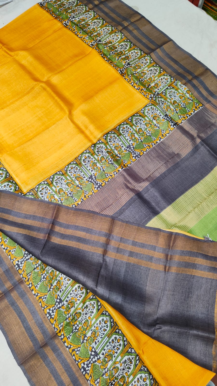 Handprinted Tussar Silk Saree – Silk Mark Certified with Running Blouse