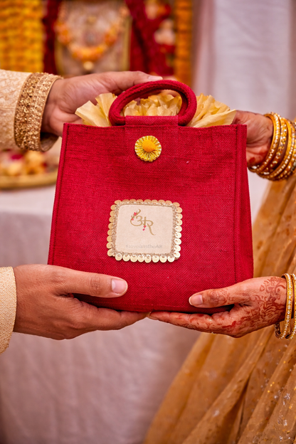 Customized Jute Gift Bag for Wedding & Festive Return Gifts pack of 50  size size 14*10*6 inch