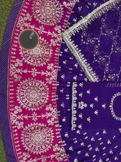 Georgette Fabric Royal pure Odhani Contrast Border Jari Sequence work Beautiful Rajputi poshak