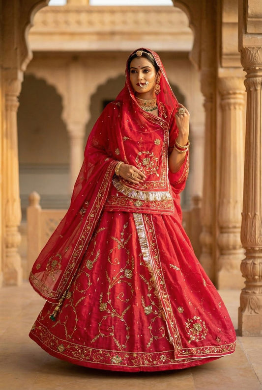 Natural Crepe Bridal Poshak – Pure Humrahi Odhna with Heavy Jardozi Dabka Work