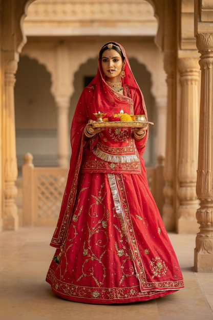 Natural Crepe Bridal Poshak – Pure Humrahi Odhna with Heavy Jardozi Dabka Work